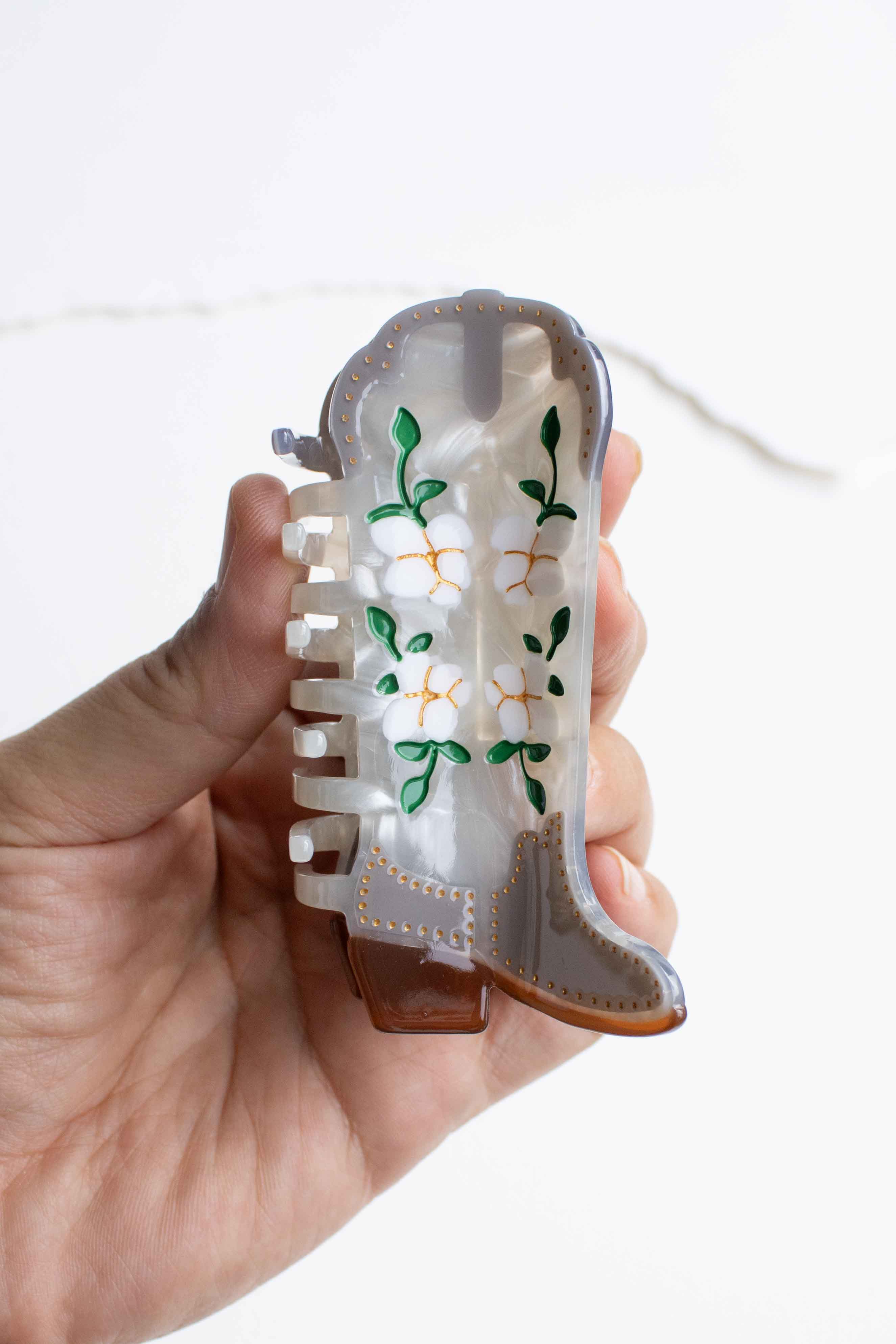 Magnolia Blossoms Western Boots Claw Clip: Camel