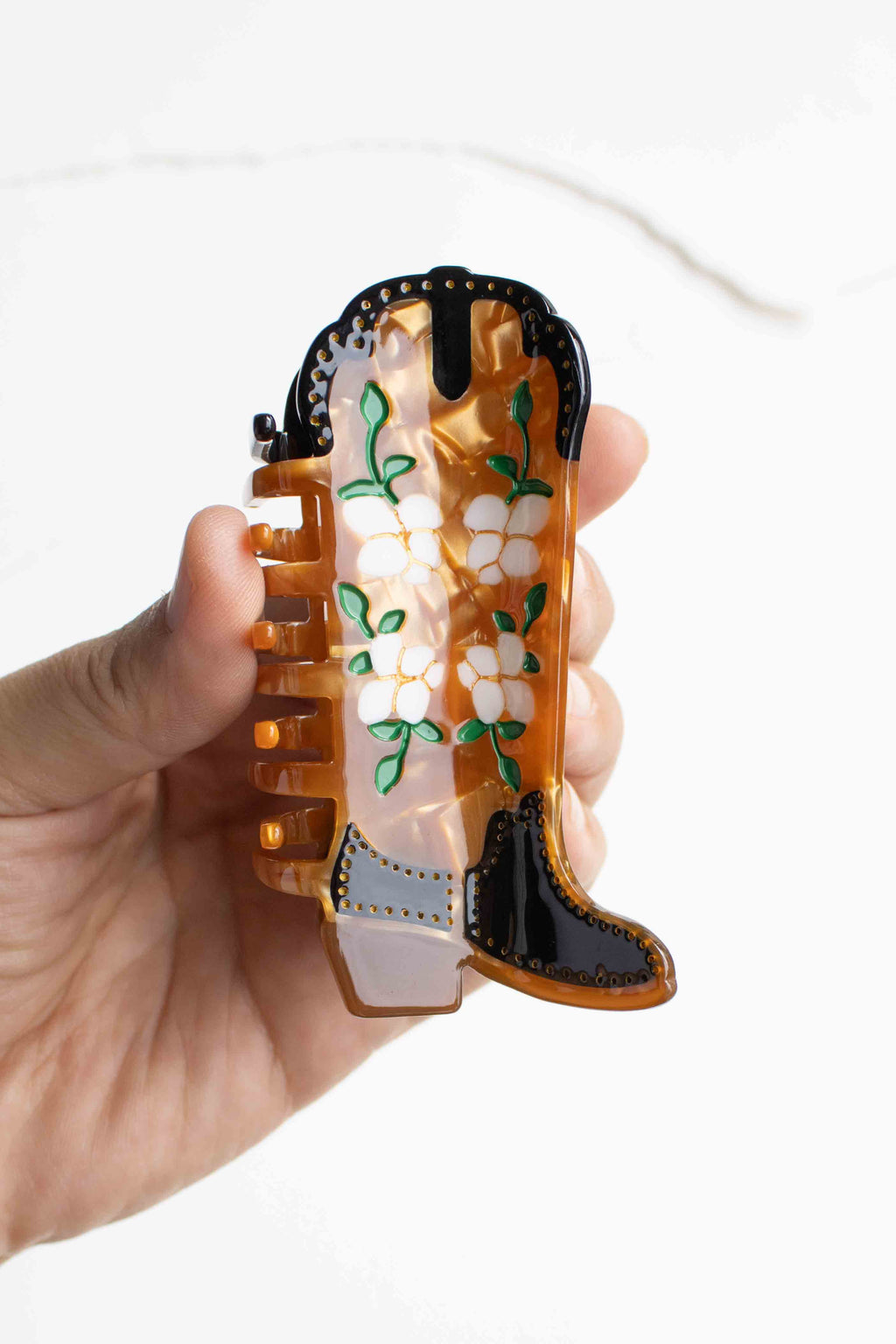 Magnolia Blossoms Western Boots Claw Clip: Black