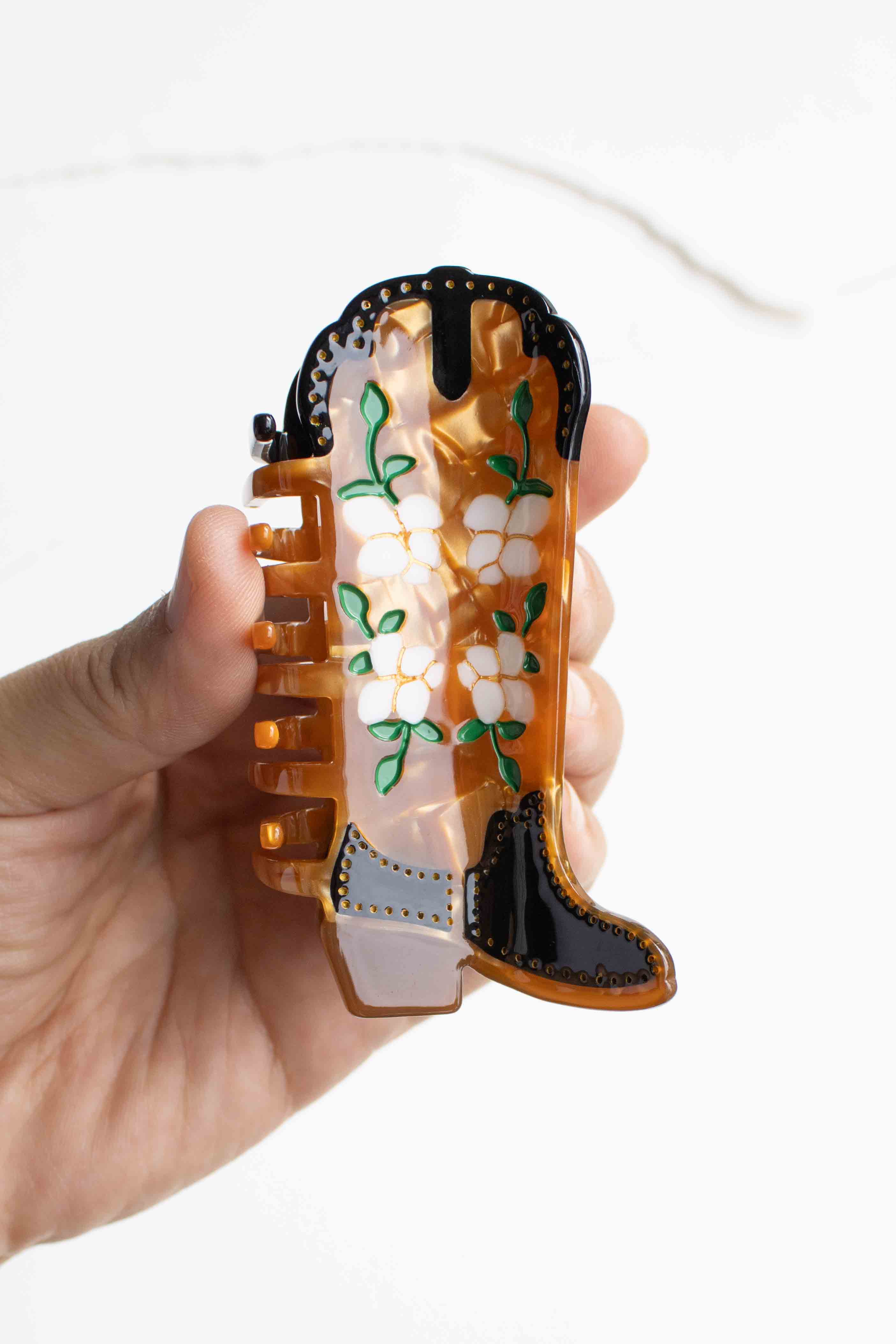 Magnolia Blossoms Western Boots Claw Clip: Lime