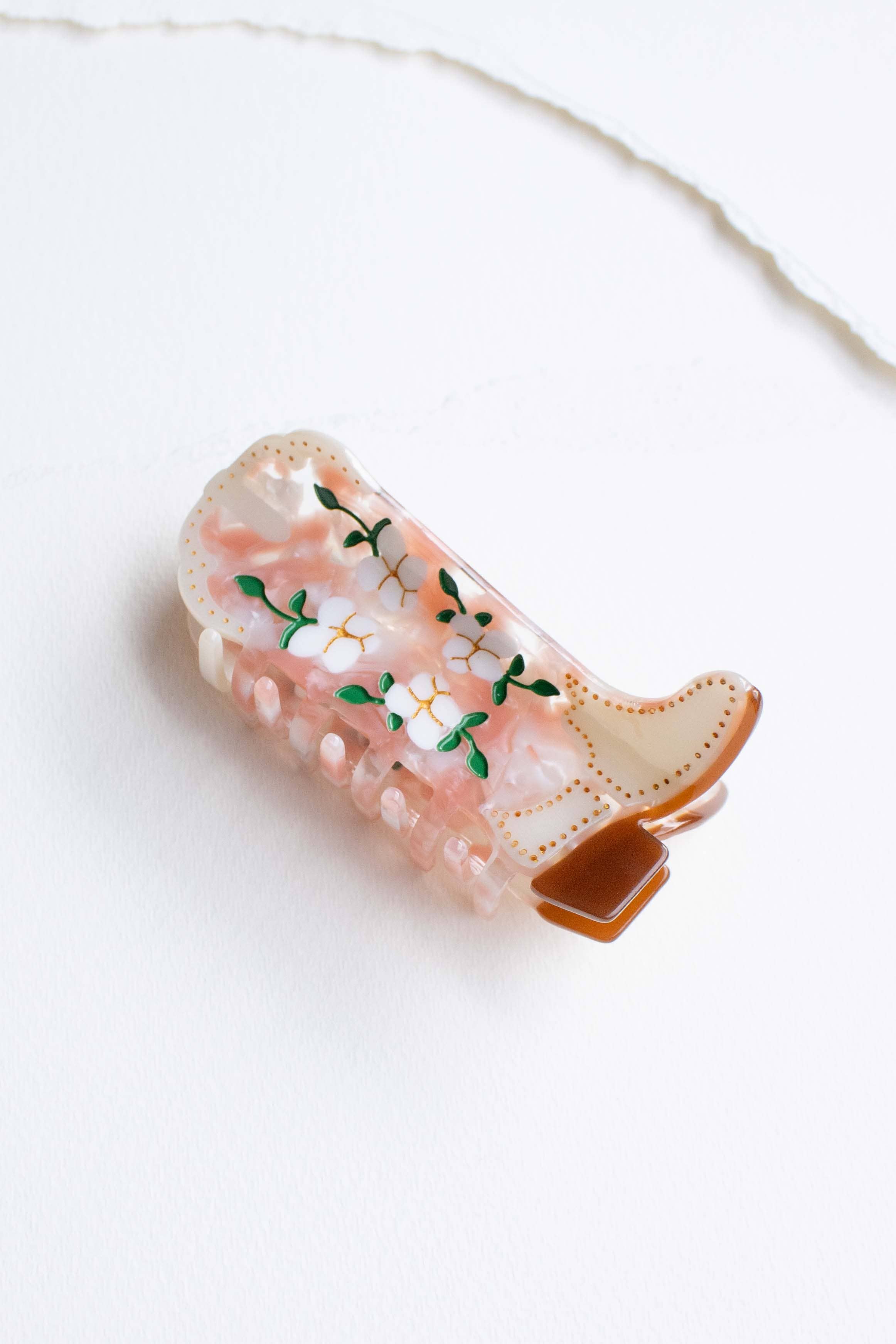 Magnolia Blossoms Western Boots Claw Clip: Camel
