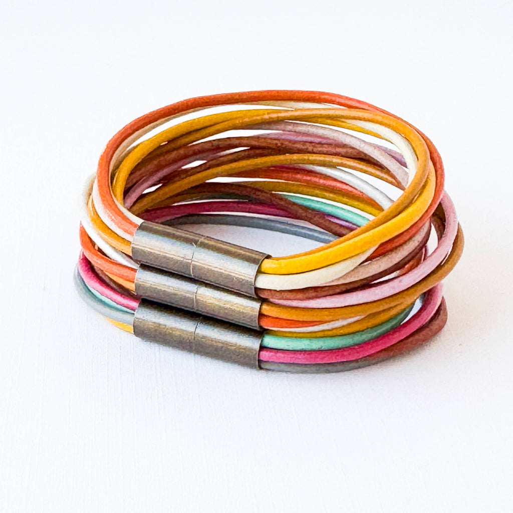 Colorful Magnetic Leather Cord Bracelet : No.2 / 7"