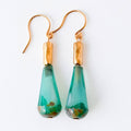 Long Czech Glass Teardrop Earrings with Antiqued Gold Accent: Turquoise