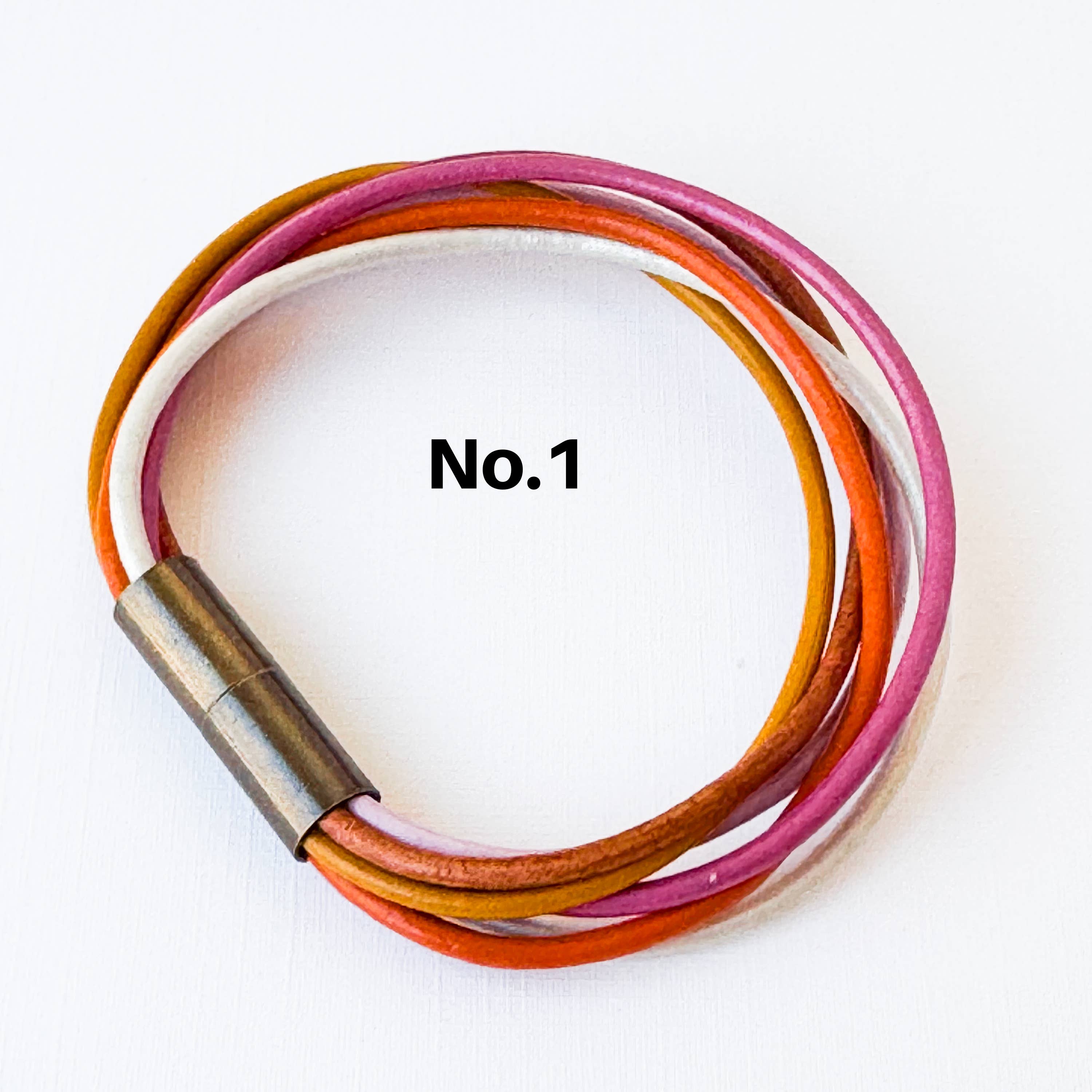 Colorful Magnetic Leather Cord Bracelet : No.2 / 7"