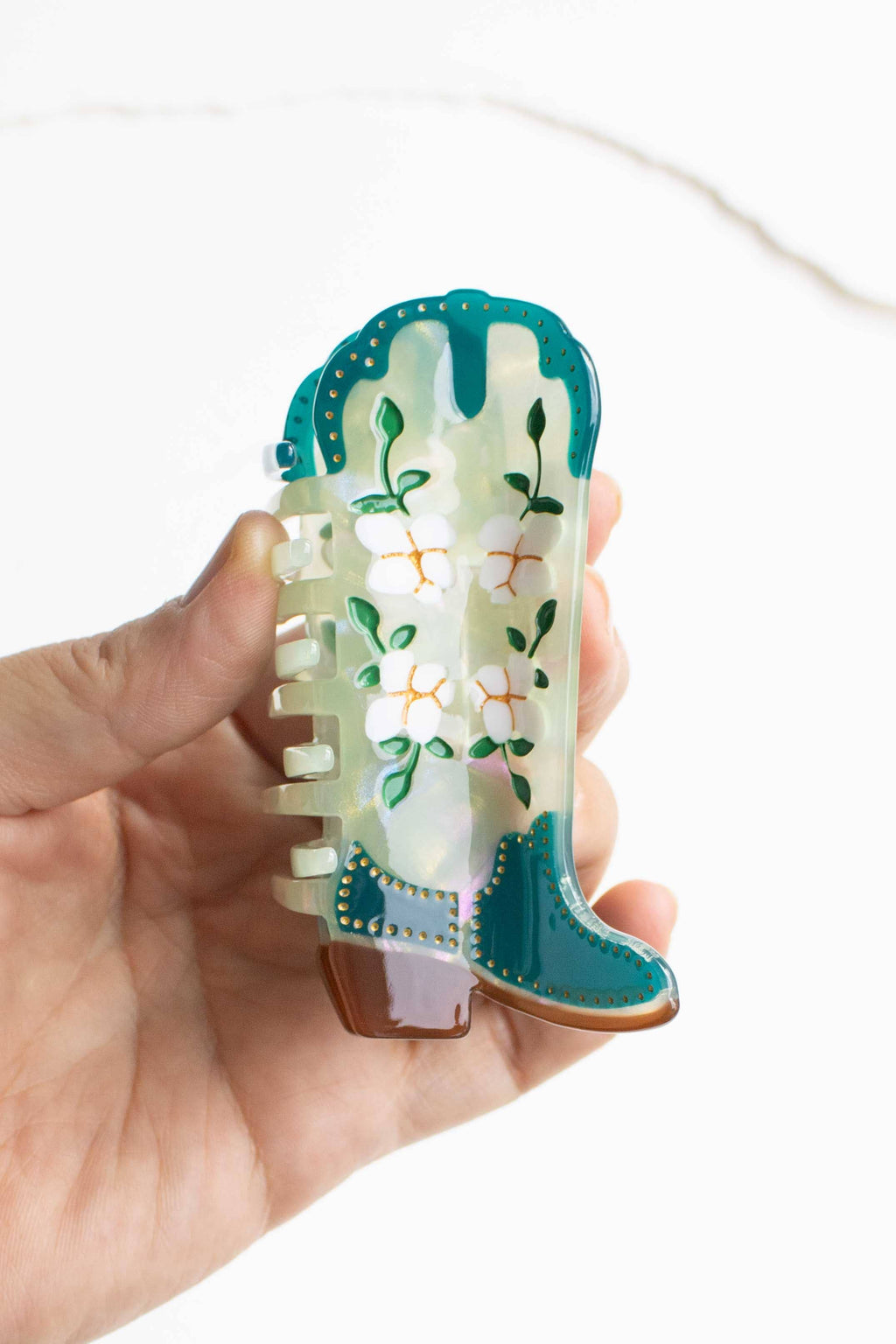Magnolia Blossoms Western Boots Claw Clip: Lime