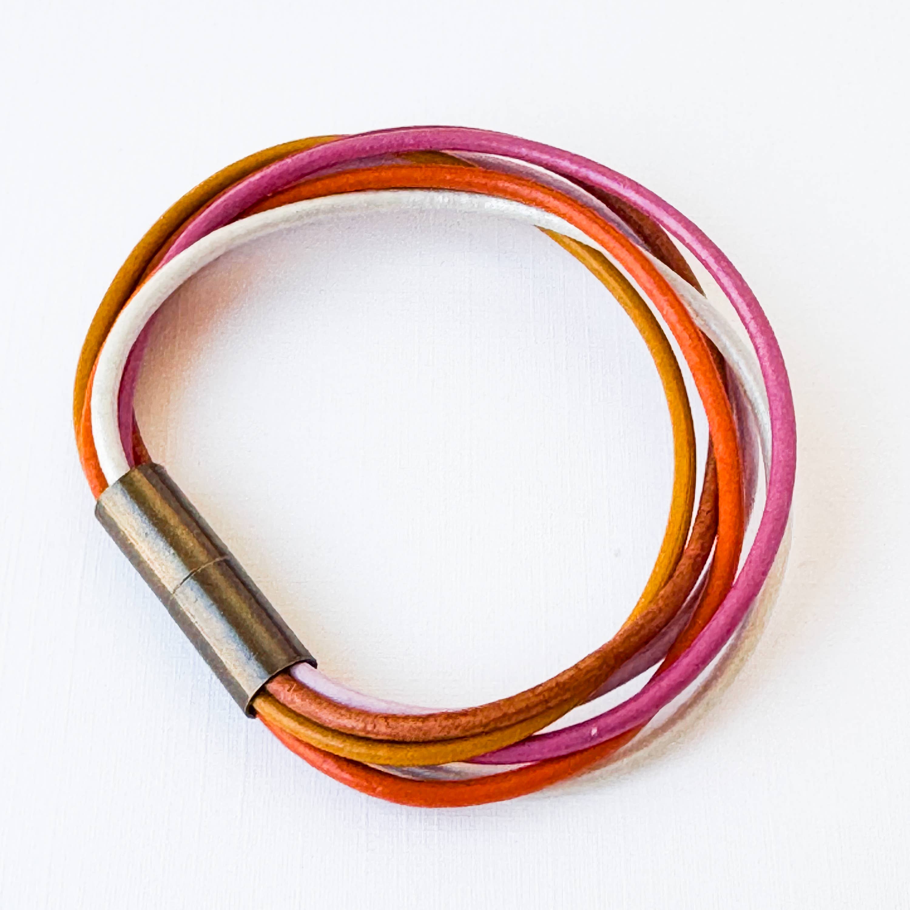 Colorful Magnetic Leather Cord Bracelet : No.2 / 7"