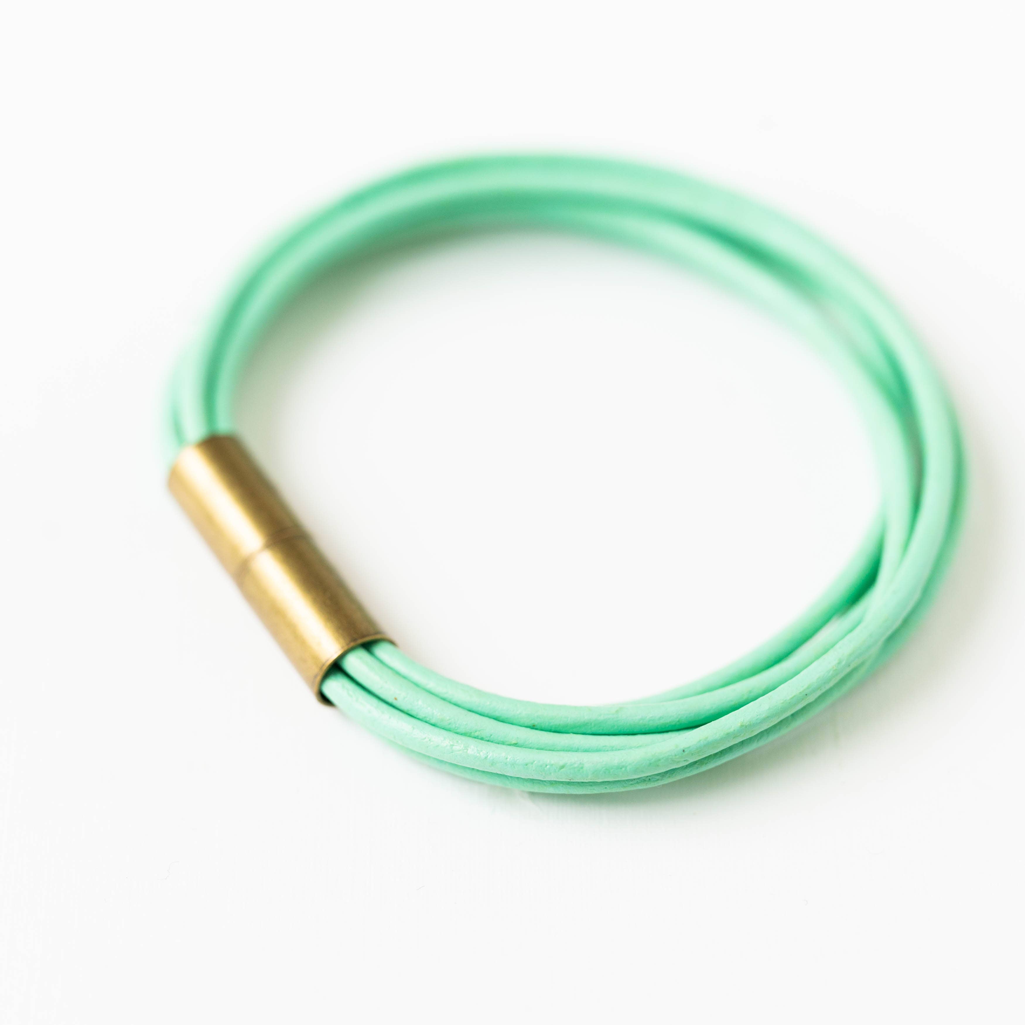 Magnetic Multi Cord Leather Bracelet: Pink / 7"