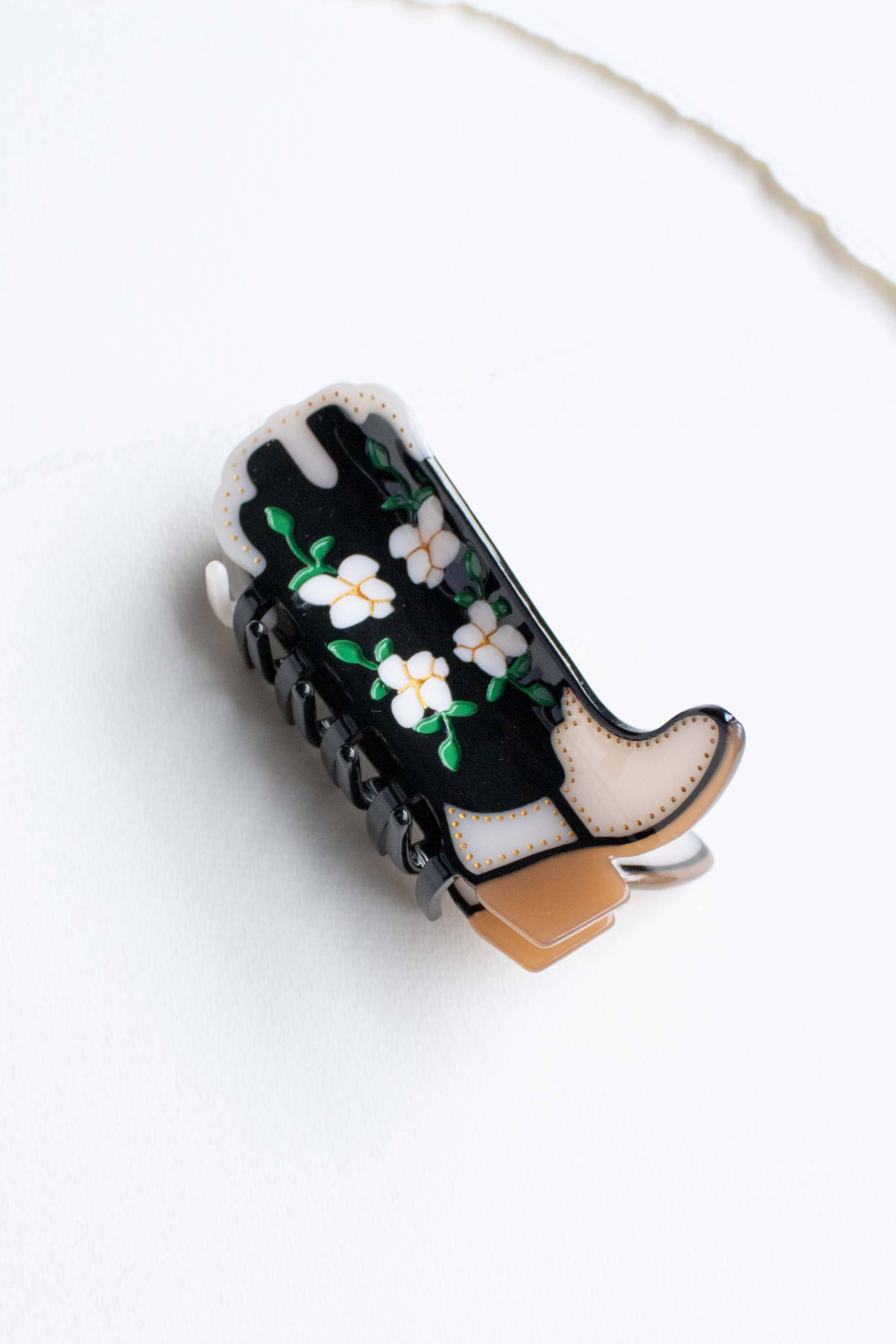 Magnolia Blossoms Western Boots Claw Clip: Black