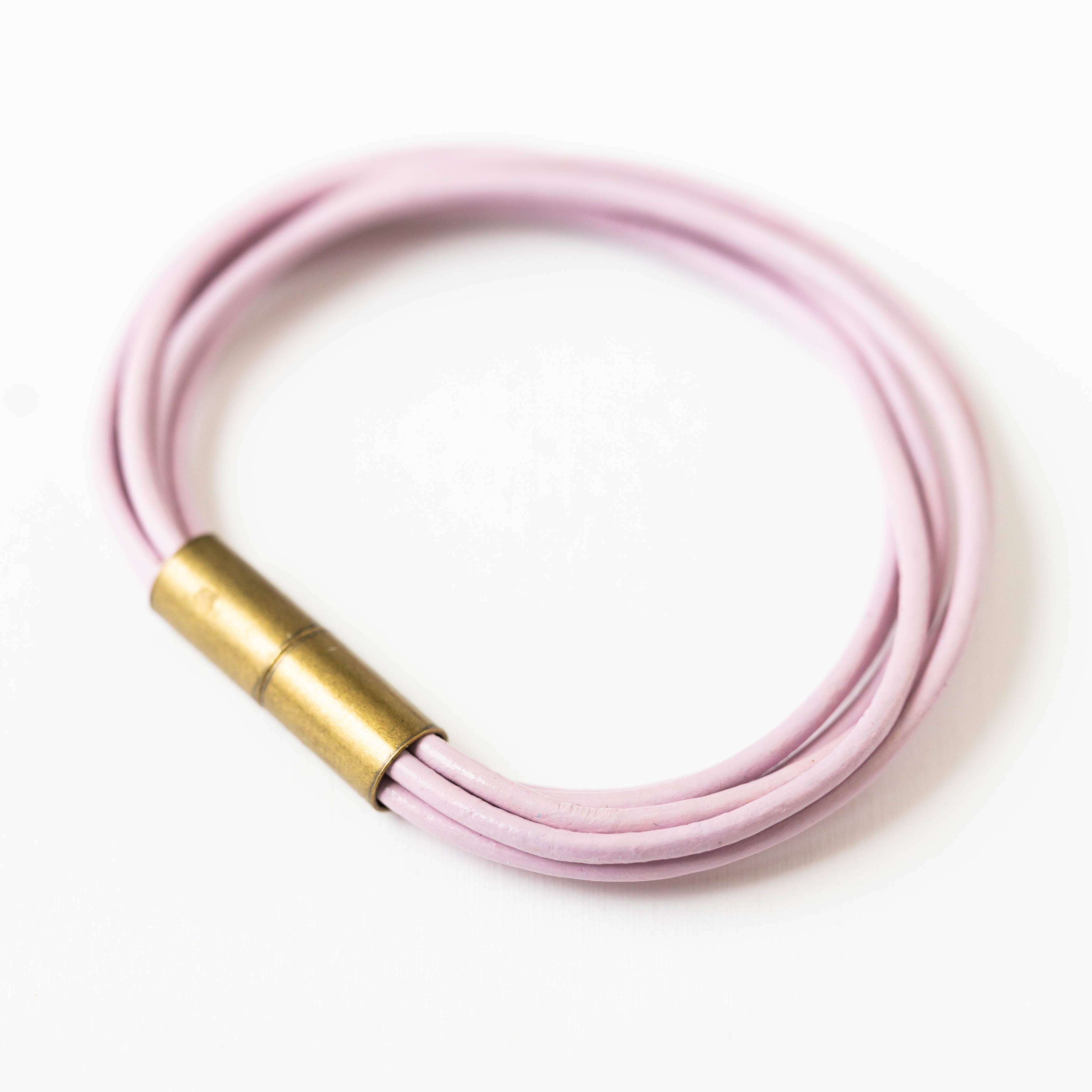 Magnetic Multi Cord Leather Bracelet: Pink / 7"