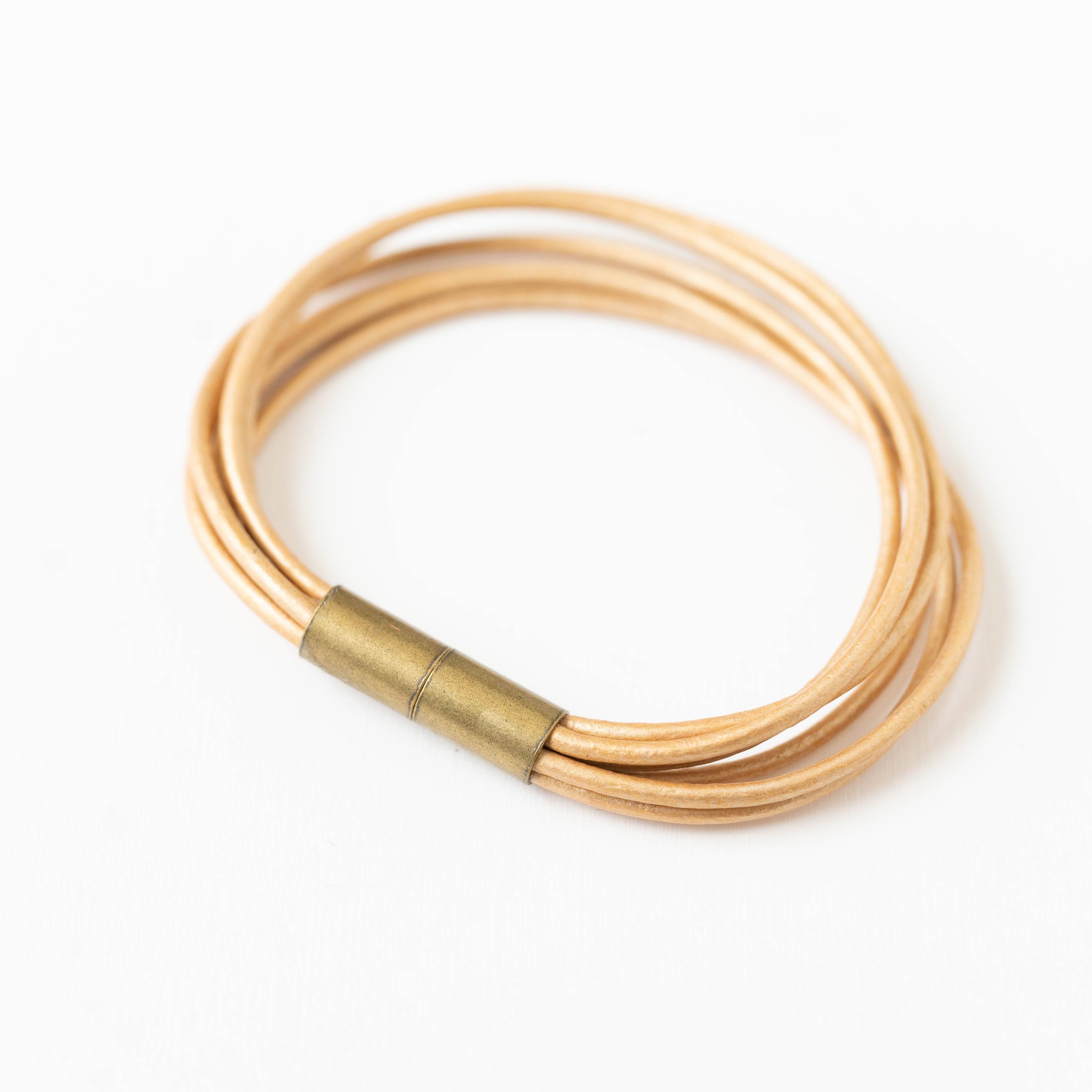 Magnetic Multi Cord Leather Bracelet: Pink / 7"
