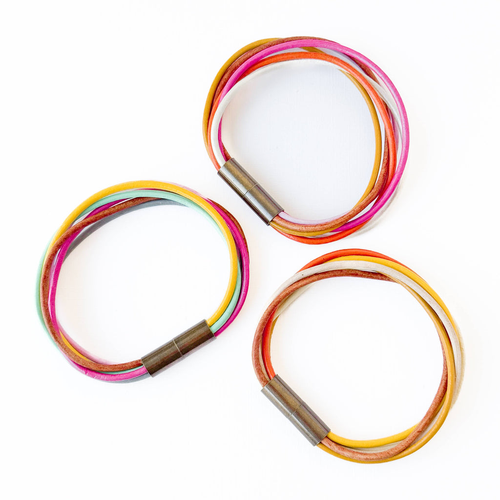 Colorful Magnetic Leather Cord Bracelet : No.2 / 7"