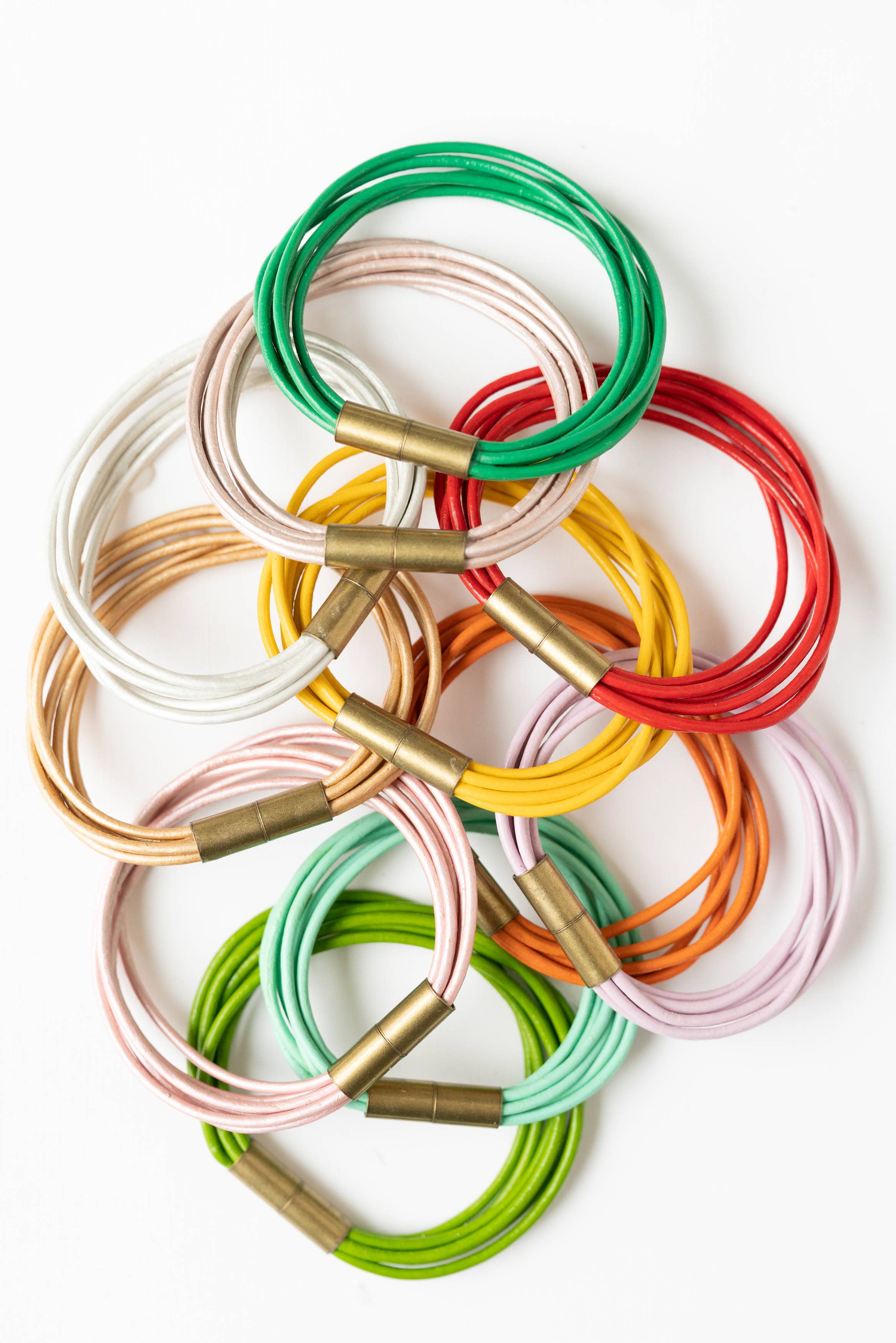 Magnetic Multi Cord Leather Bracelet: Blush / 7"