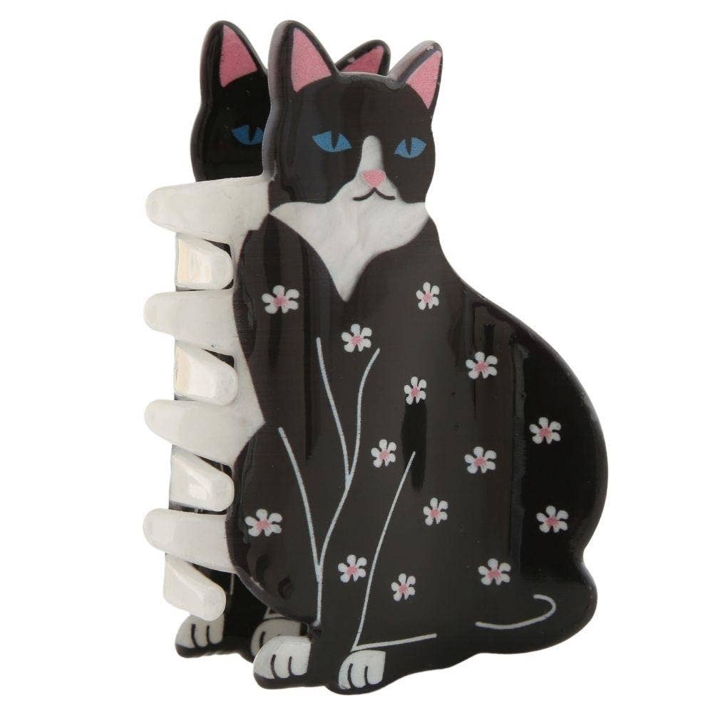 Cat Flower Print Hair Claw Clip