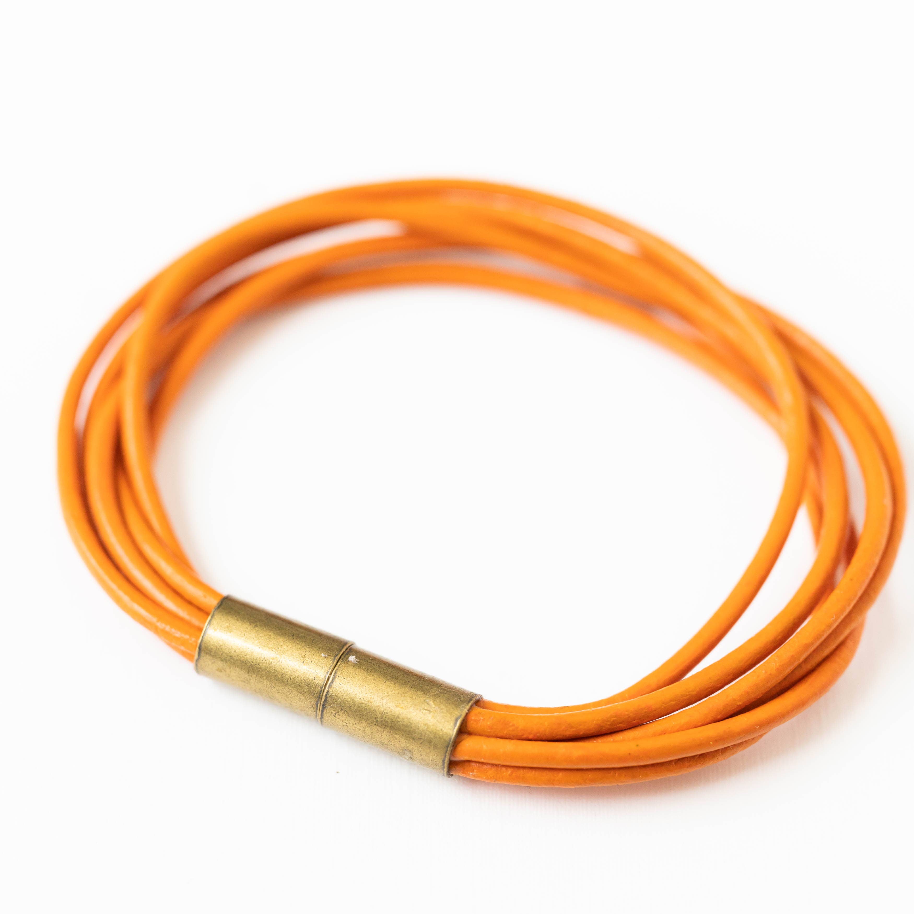 Magnetic Multi Cord Leather Bracelet: Pink / 7"