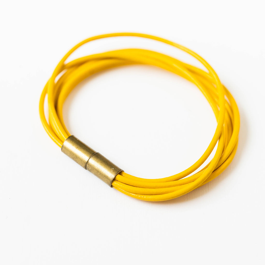 Magnetic Multi Cord Leather Bracelet: Pink / 7"
