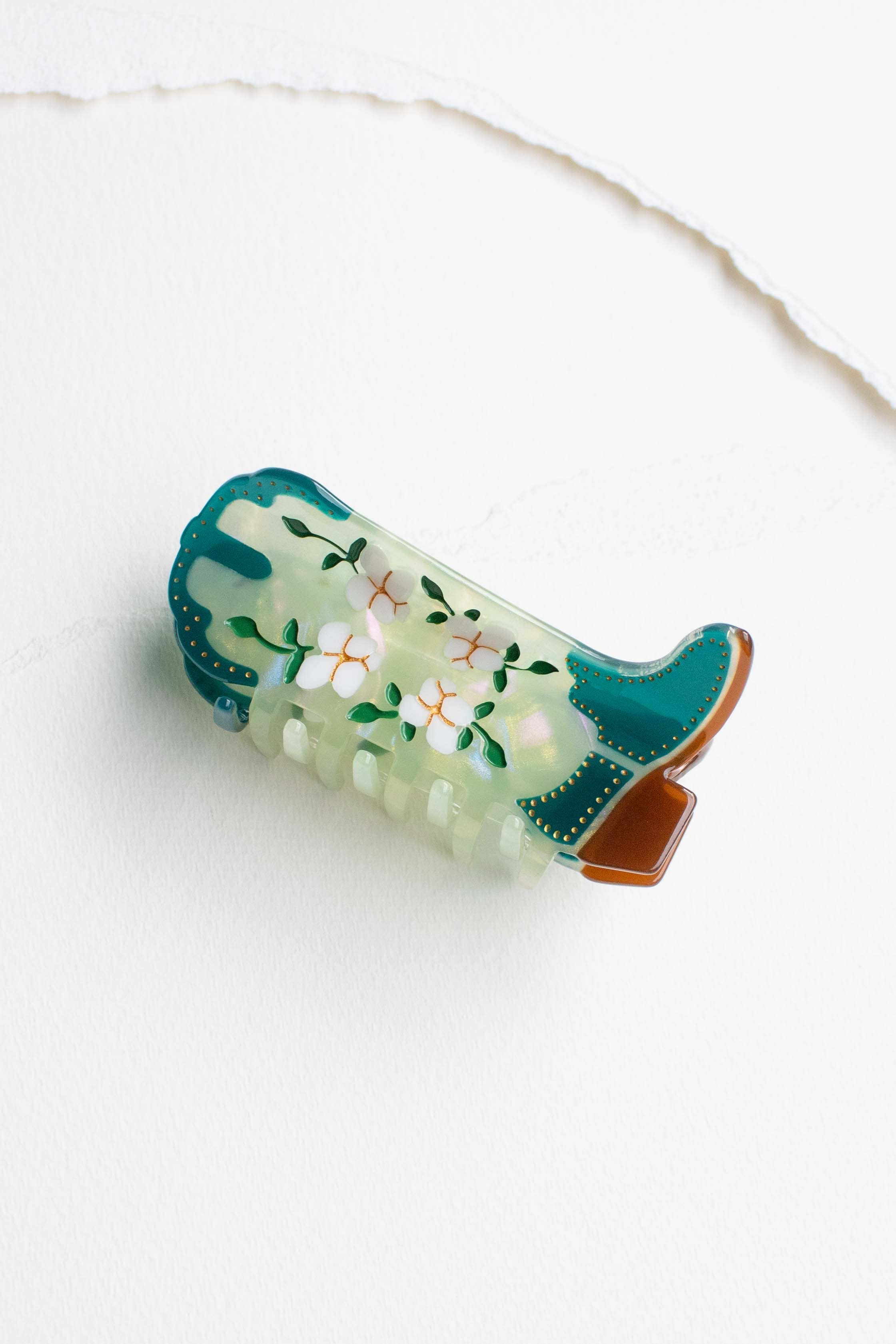 Magnolia Blossoms Western Boots Claw Clip: Coral