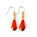 Long Czech Glass Teardrop Earrings with Antiqued Gold Accent: Coral