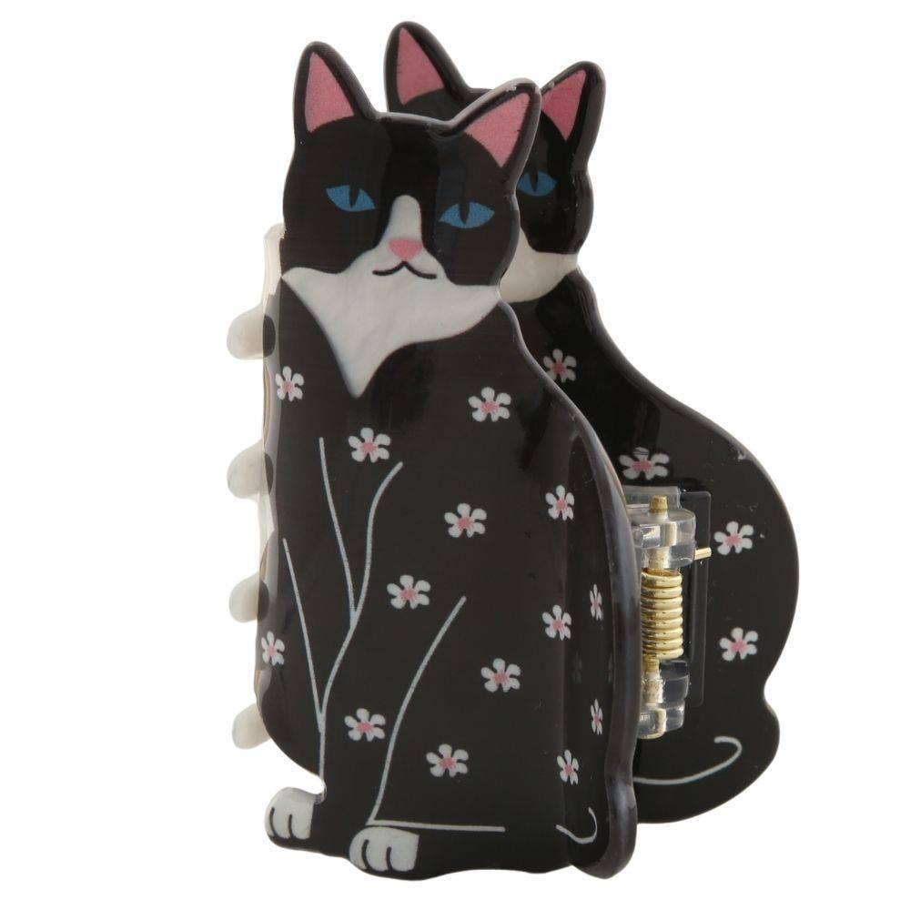 Cat Flower Print Hair Claw Clip