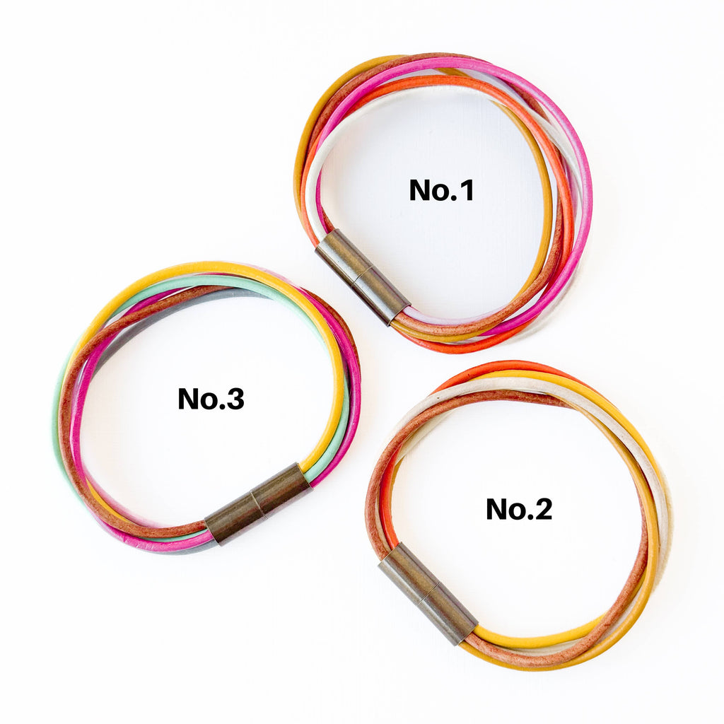 Colorful Magnetic Leather Cord Bracelet : No.3 / 7"