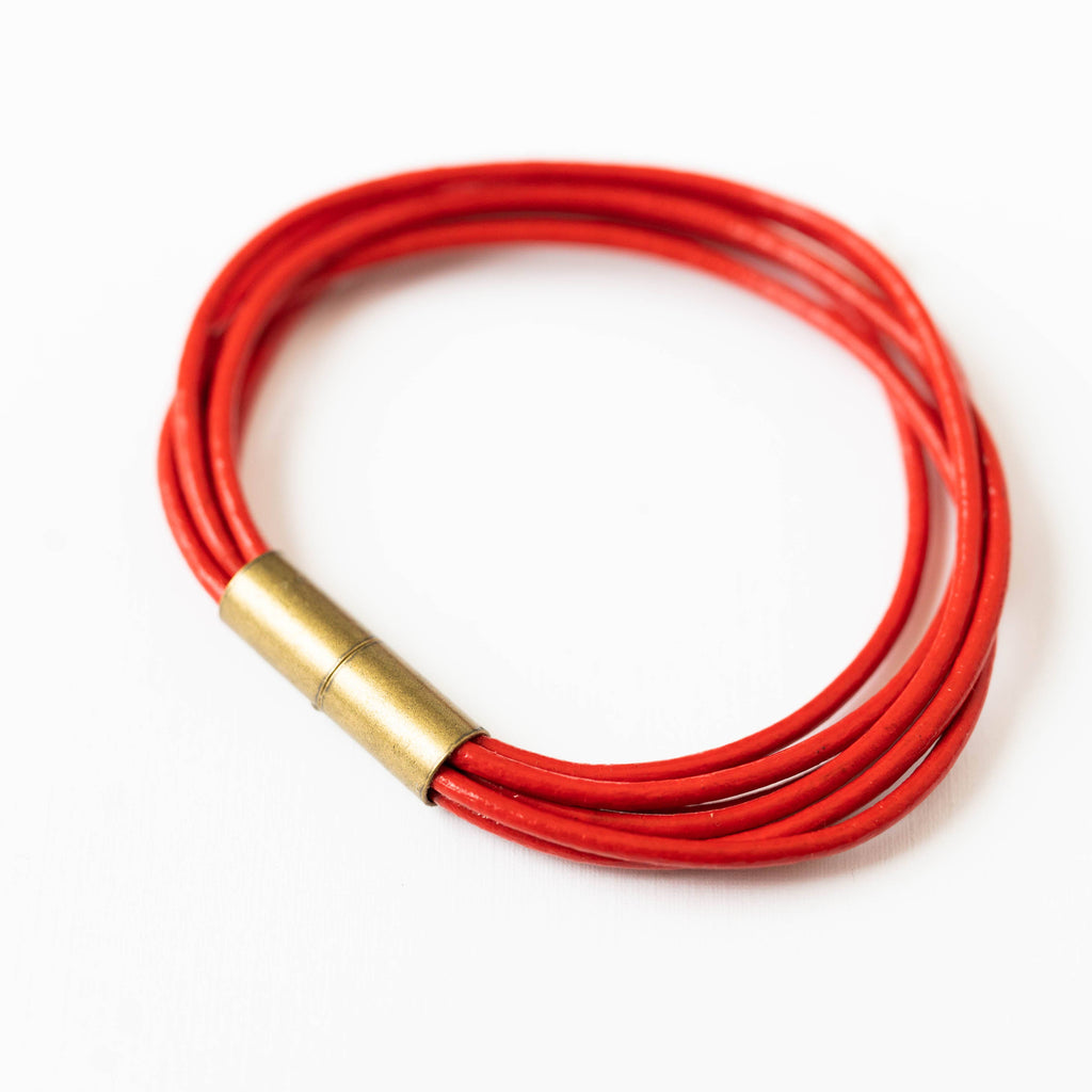 Magnetic Multi Cord Leather Bracelet: Pink / 7"