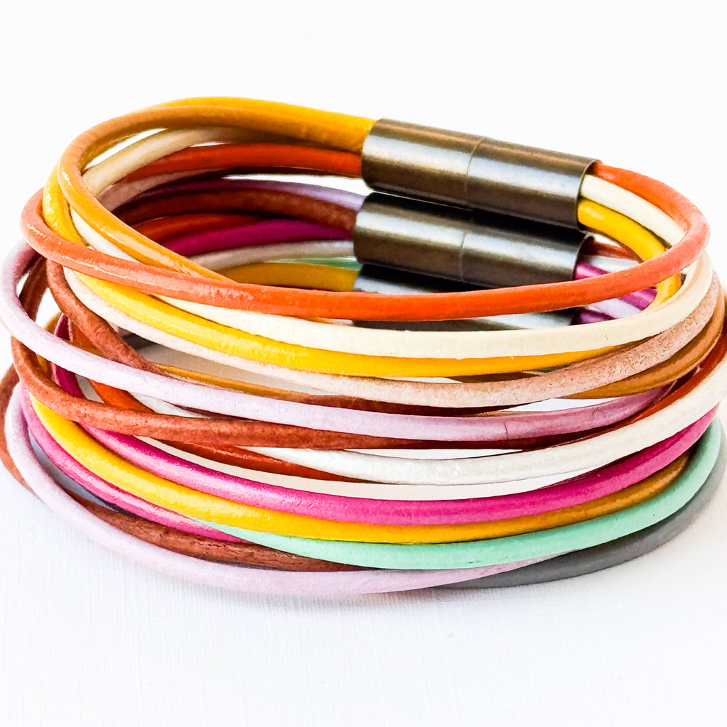 Colorful Magnetic Leather Cord Bracelet : No.2 / 7"