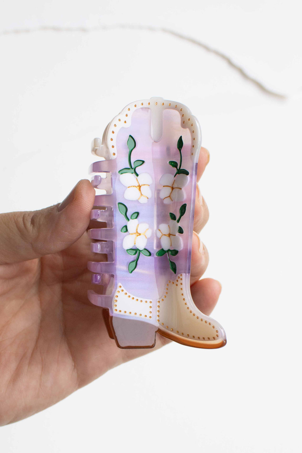 Magnolia Blossoms Western Boots Claw Clip: Camel