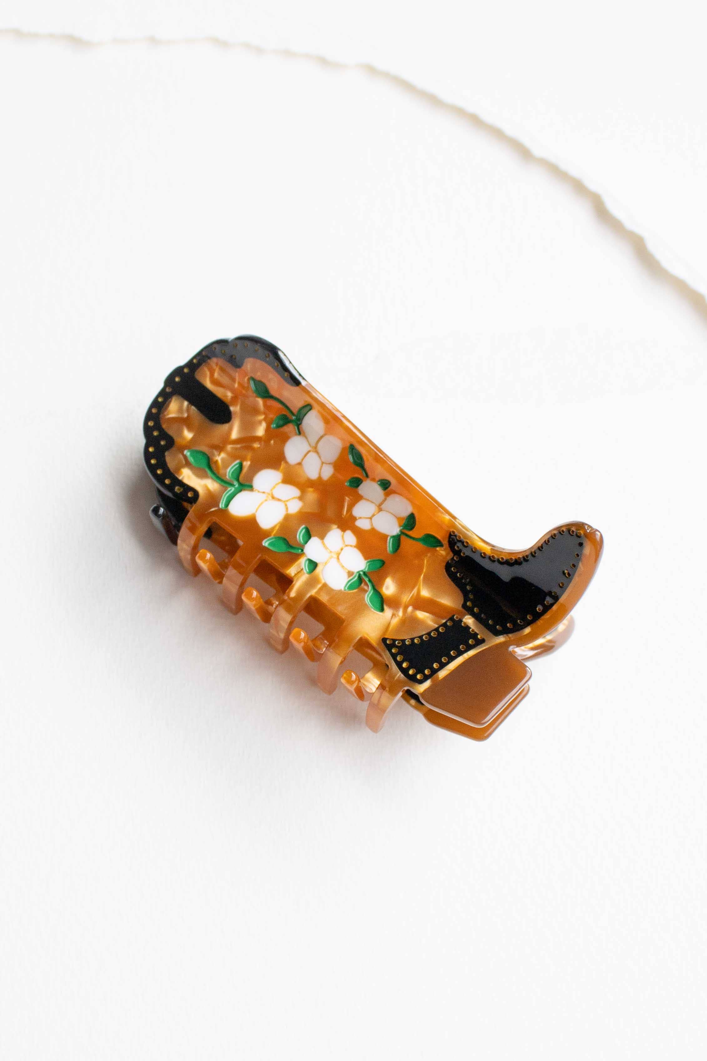 Magnolia Blossoms Western Boots Claw Clip: Coral