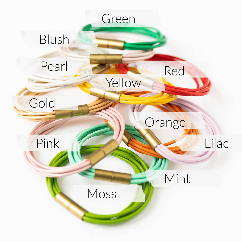 Magnetic Multi Cord Leather Bracelet: Pink / 7"