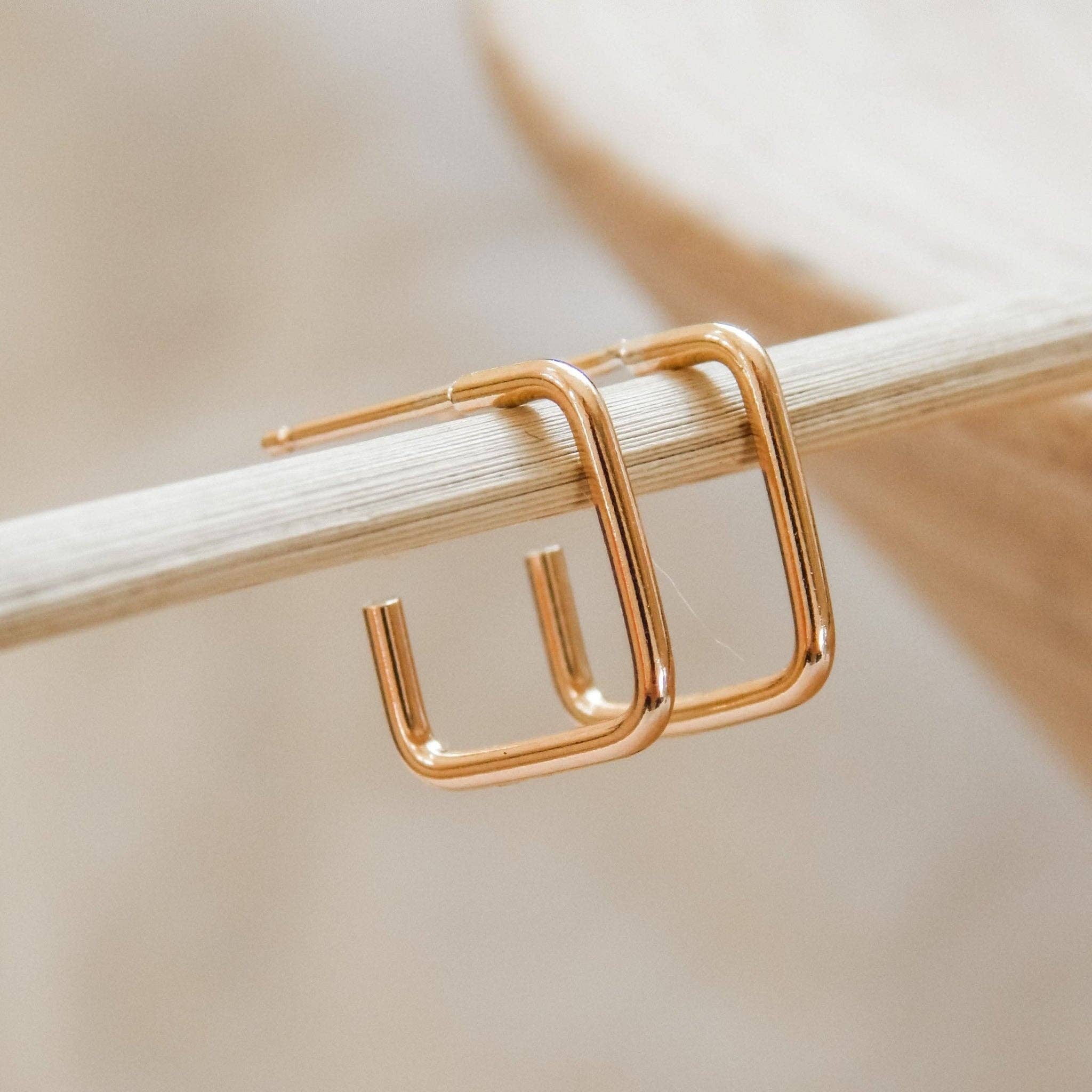 Square Hoop Stud Earrings, 14k Gold Fill & Sterling Silver: Gold